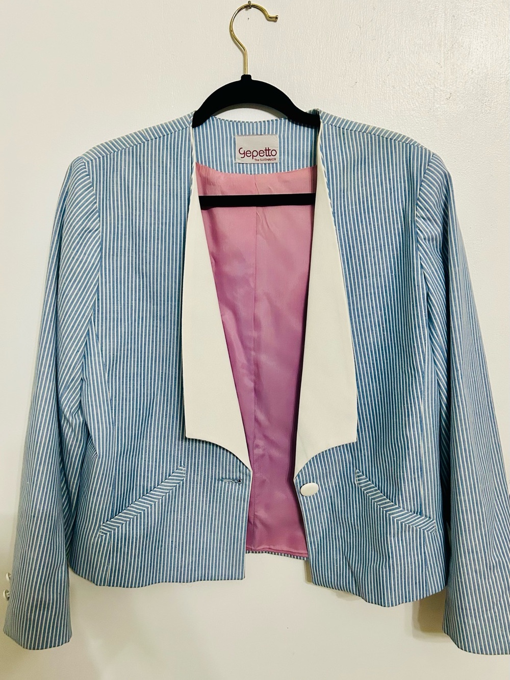 Blue Pinstripe Blazer with White Lapel